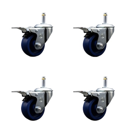 Service Caster 3'' Solid Polyurethane Swivel 7/16'' Stem Caster Set with Total Lock Brake, 4PK SCC-GRTTL20S314-SPUS-716138-4